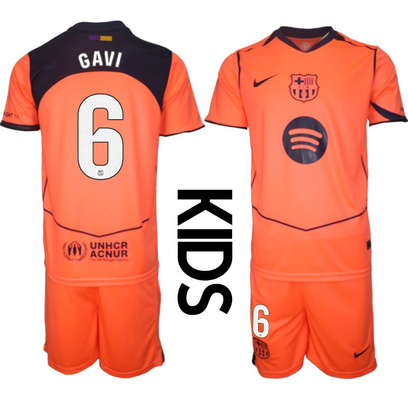 Youth 2025-2026 Club Barcelona away orange #6 Soccer Jersey1->youth soccer jersey->Youth Jersey
